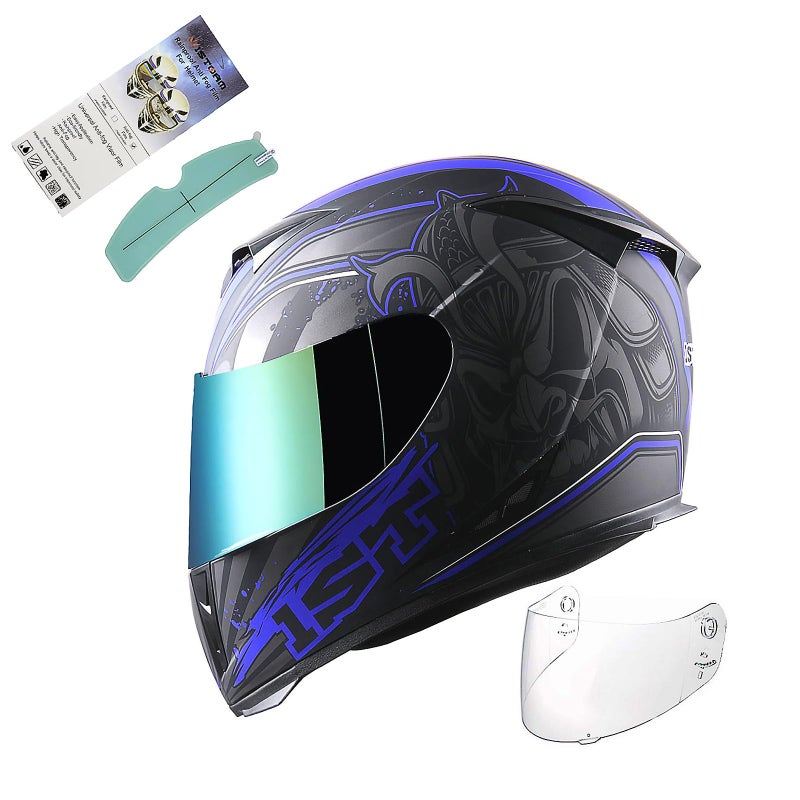 1STorm Motorcycle Full Face Helmet Skull King Matt Blue+ One Extra Clear Shield, Size X-Large Size XL (59-60 CM,23.2/23.6 Inch) - Image 5