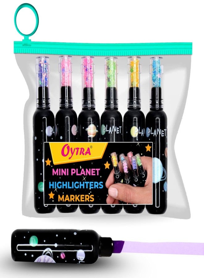 Oytra Highlighters Mini Markers 6 Pcs/Set Aesthetic Space Themed Cute Colorful Bottle Shaped - Image 1