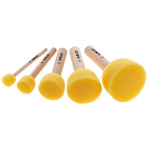 NAKLEO Foam Stencil Stippling Brush Set 5 Pcs Round Sponges Stippler 04 08 1 16 2 Wooden Handle Paint Brushes DIY Arts and Crafts Stenciling Decorating Tools Wax Chalk Acrylic