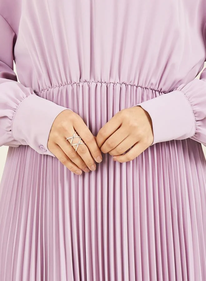 Styli Pleated Long Sleeve Dress