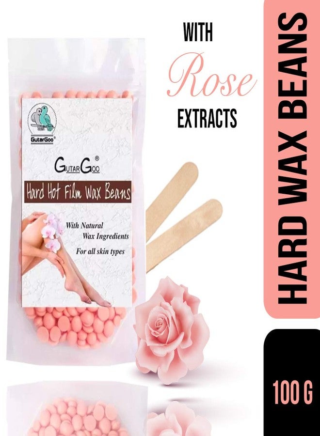 GutarGoo Painless Brazilian Hair Removal Hard Film Hot Wax Beans for Women and Men, Stripless Body Waxing at Home with Free Spatula, Soothing Pink Rose, 100g - Image 2