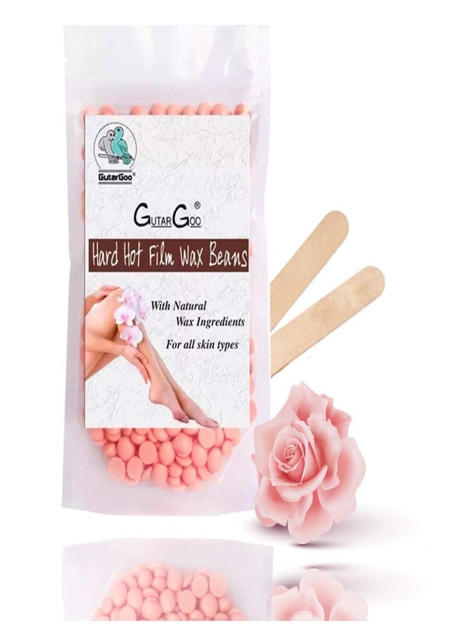 GutarGoo Painless Brazilian Hair Removal Hard Film Hot Wax Beans for Women and Men, Stripless Body Waxing at Home with Free Spatula, Soothing Pink Rose, 100g - Image 1