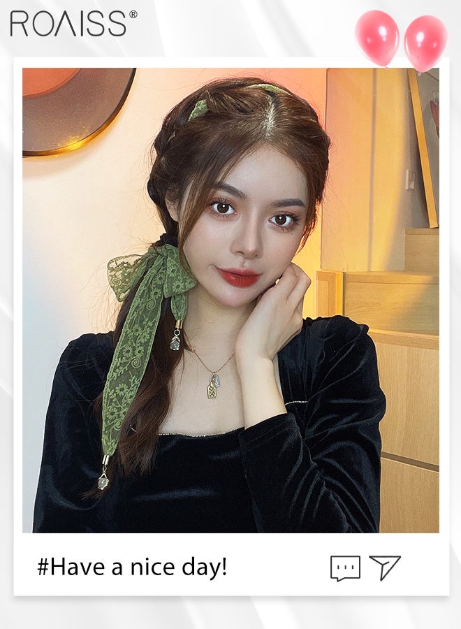 roaiss 12Pcs Hair Accessories for Women Girls, Integrated Ribbon Headband and Lace Hairband and 5Pcs Hair Scrunchies and 5Pcs Hair Clips, Green Series Hair Accessories Set - Image 3