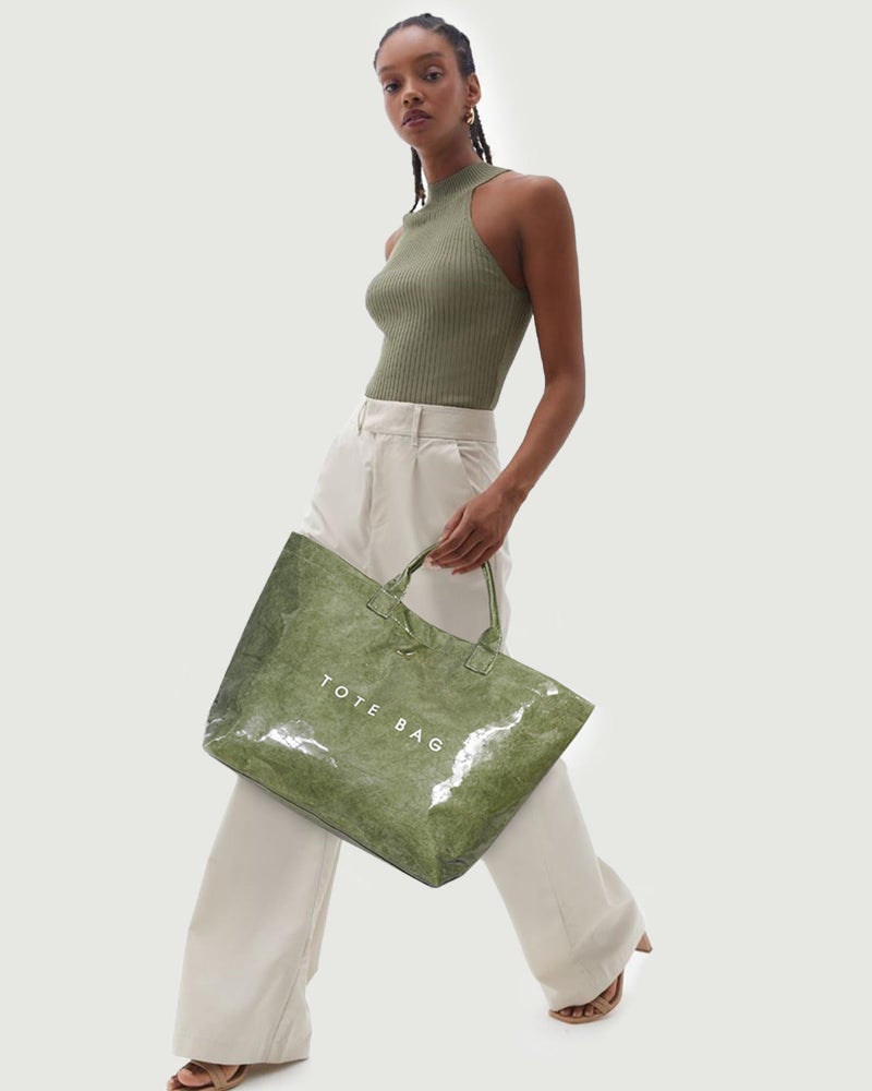 Lushandy PVC Tote Bag for Women Large Plastic Tote Bag for Work Letter Print Hobo bag Kraft Paper Work Handbags Purses - Image 2