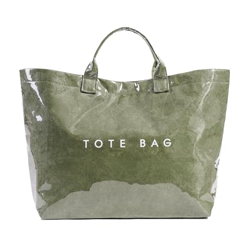 Lushandy PVC Tote Bag for Women Large Plastic Tote Bag for Work Letter Print Hobo bag Kraft Paper Work Handbags Purses - Image 1