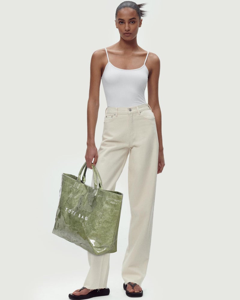 Lushandy PVC Tote Bag for Women Large Plastic Tote Bag for Work Letter Print Hobo bag Kraft Paper Work Handbags Purses - Image 3