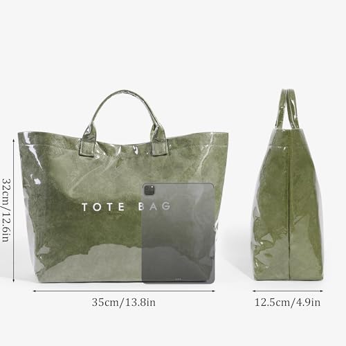 Lushandy PVC Tote Bag for Women Large Plastic Tote Bag for Work Letter Print Hobo bag Kraft Paper Work Handbags Purses - Image 5