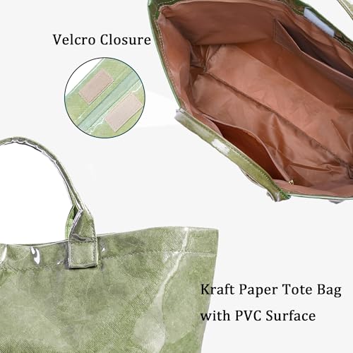 Lushandy PVC Tote Bag for Women Large Plastic Tote Bag for Work Letter Print Hobo bag Kraft Paper Work Handbags Purses - Image 4