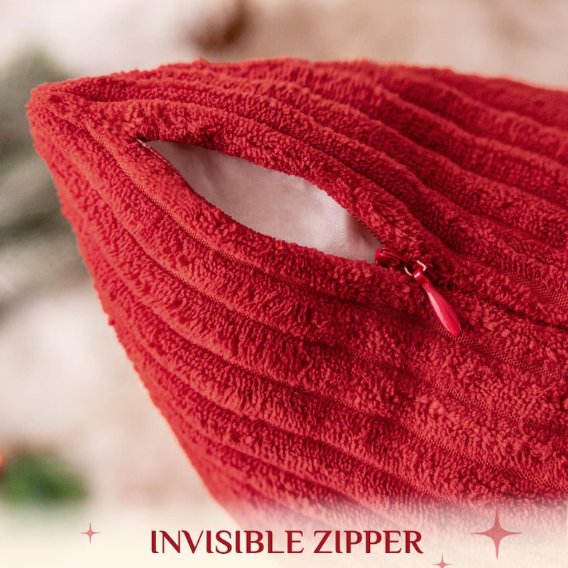 Softalker Christmas Pillow Covers 18x18 Set of 2, Super Soft Boho Striped Corduroy Pillow Cover, Xmas Decorative Throw Pillows for Sofa Couch Cushion Living Room Christmas Holiday Decor, Red - Image 4