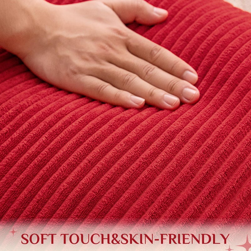 Softalker Christmas Pillow Covers 18x18 Set of 2, Super Soft Boho Striped Corduroy Pillow Cover, Xmas Decorative Throw Pillows for Sofa Couch Cushion Living Room Christmas Holiday Decor, Red - Image 5