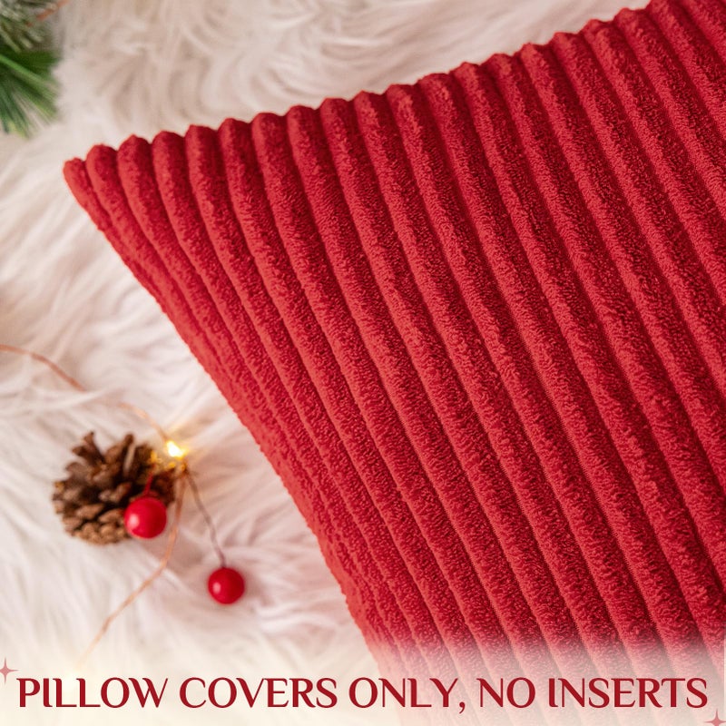Softalker Christmas Pillow Covers 18x18 Set of 2, Super Soft Boho Striped Corduroy Pillow Cover, Xmas Decorative Throw Pillows for Sofa Couch Cushion Living Room Christmas Holiday Decor, Red - Image 3