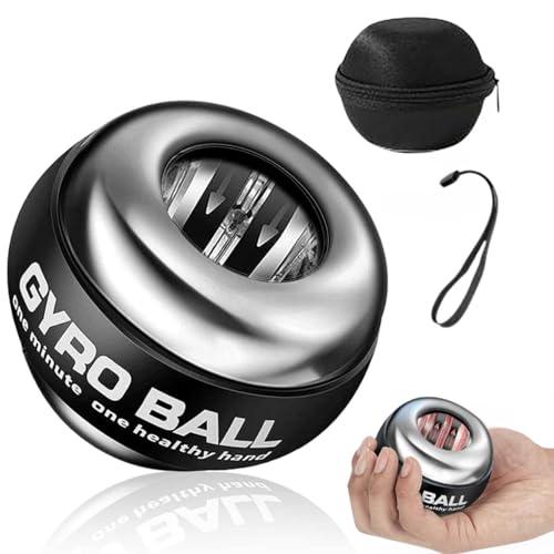 The Autostory Auto-Start Gyro Wrist Strengthener Ball for Grip, Forearm, Finger Exercise, Hand, Injury Recovery, Fitness Training & Muscle Building (Bag, Platinum Core, Lights, Metal Shell, Silver) - Image 1