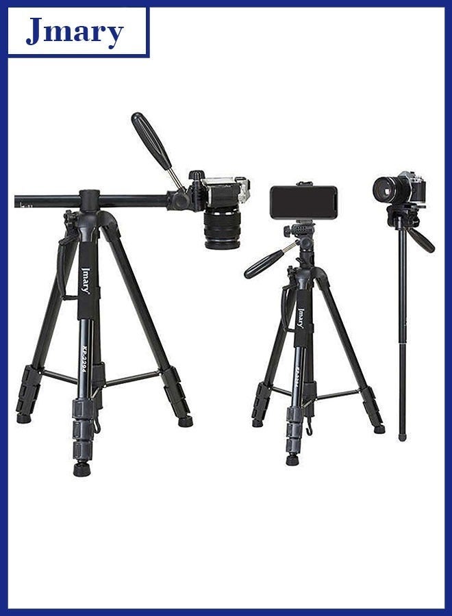 Jmary KP‑2274 Horizontal Axis Professional Tripod – 167 cm Height, 2‑in‑1 Tripod & Monopod, 360° Pan, Quick‑Release, Hook, Durable 23 mm Aluminium Legs, Supports 3 kg DSLR/Camera – Black - Image 1
