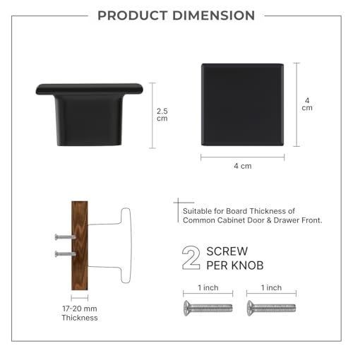 LAPO 3 Piece Knobs for Drawers & Cupboards – Zinc Knob for Kitchen, Wardrobe, and Home Furniture (Black Finish) - Image 2