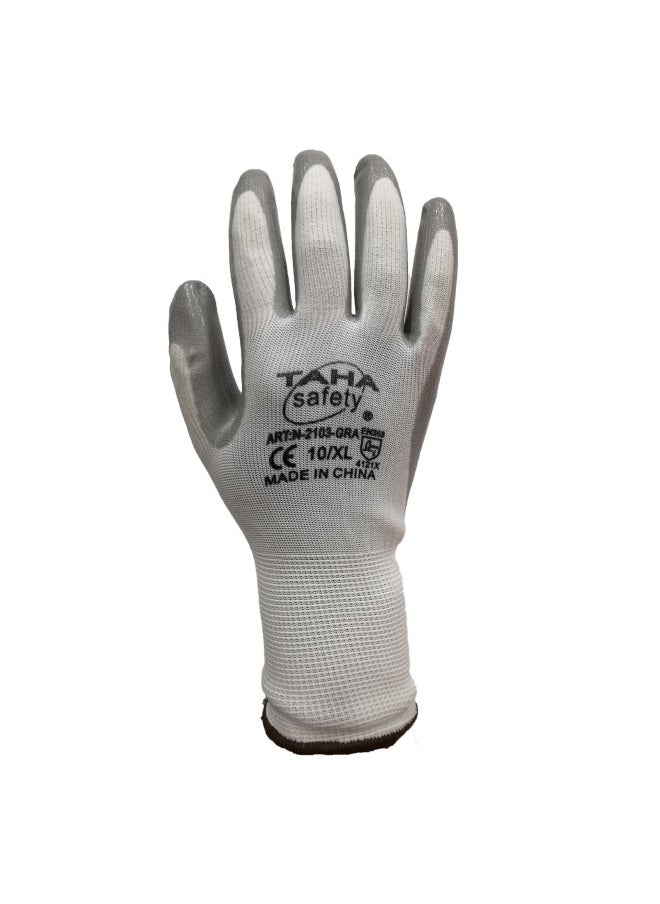 TAHA SAFETY - TAHA SAFETY N2103 Knitted Nitrile Grey Safety Gloves - High Grip for Industrial Use, Lightweight, Flexible, Ideal for Chemical Resistance & General Hand Protection | PACK of 2 PAIRS - Image 1