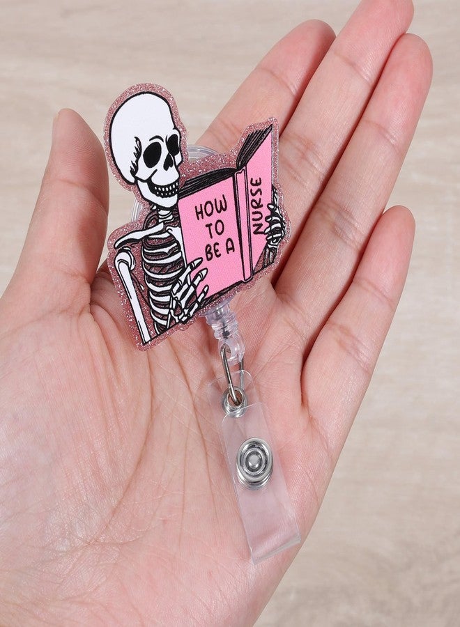 BVIIE Funny Skeleton Badge Reel, ID Badge Holder Retractable Clip, How to BE A Nurse Badge Reel, Pink Nursing Student Badge Reel, RN LPN CNA MA Medical Worker Nurse Badge Reel Accessories for Work - Image 2