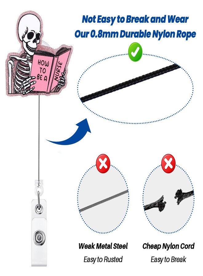 BVIIE Funny Skeleton Badge Reel, ID Badge Holder Retractable Clip, How to BE A Nurse Badge Reel, Pink Nursing Student Badge Reel, RN LPN CNA MA Medical Worker Nurse Badge Reel Accessories for Work - Image 5
