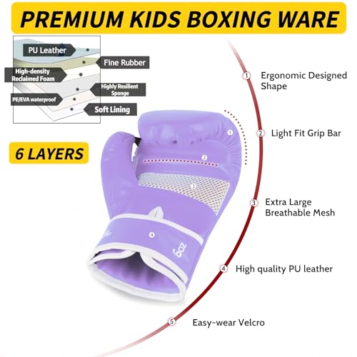SAEEPABUL Limited Kids Boxing Gloves for 3-8 Year Boys and Girls, Toddler Boxing Gloves for Kids Training, Boxing Gloves Kid Sparring for Punching Bag, Kickboxing, Muay Thai, MMA, 4oz, Violet - Image 4