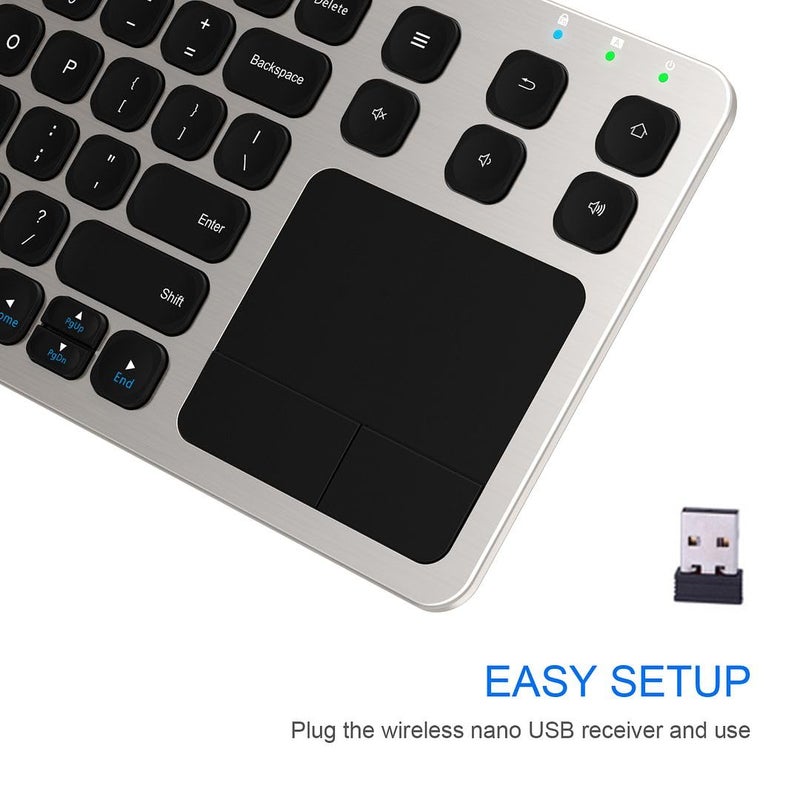 Arteck 2.4G Wireless Touch TV Keyboard with Easy Media Control and Built-in Touchpad Mouse Solid Stainless Ultra Compact Full Size Keyboard -Connected Computer, Smart TV, HTPC - Image 3
