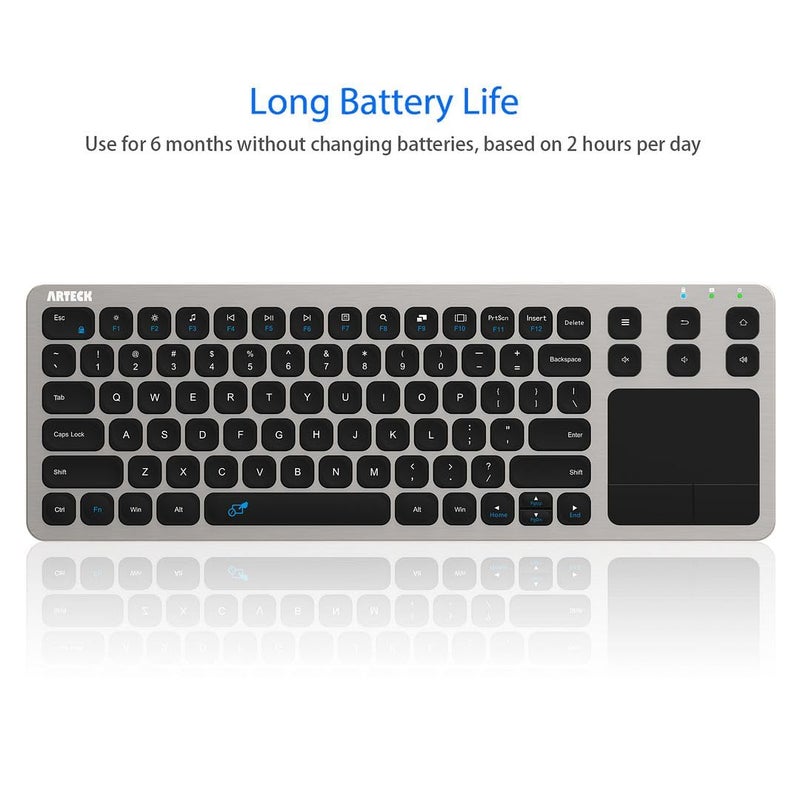 Arteck 2.4G Wireless Touch TV Keyboard with Easy Media Control and Built-in Touchpad Mouse Solid Stainless Ultra Compact Full Size Keyboard -Connected Computer, Smart TV, HTPC - Image 5