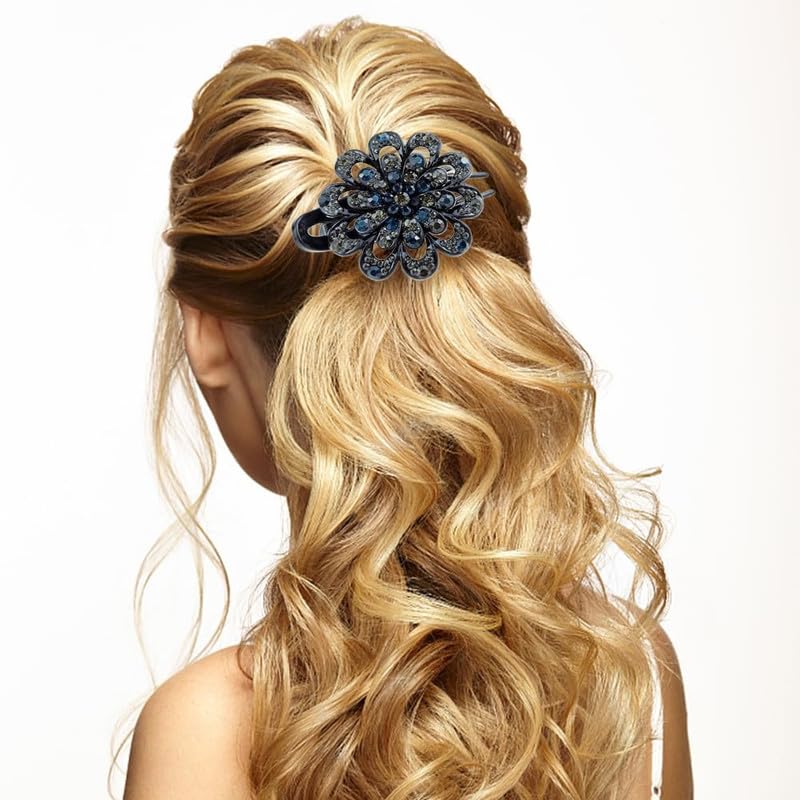 FAMEZA 1 PCS PACK Rhinestone Flower Barrettes Womens French Curved Duckbill Uniquely Hair Bun Holder for Thick Long Hair (MULTIICOLOR) - Image 4