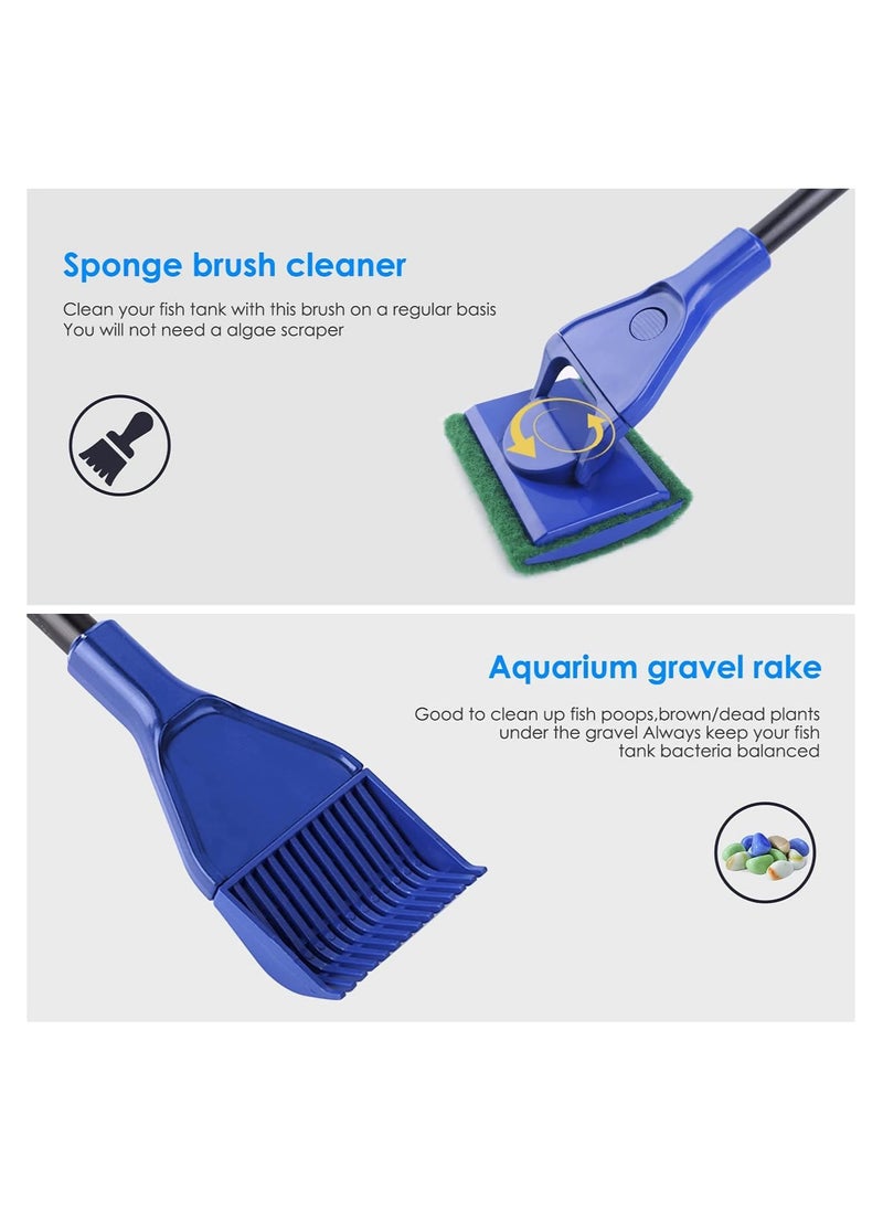 KASTWAVE - Aquarium Fish Tank Cleaning Tool Set, SYOSI Glass Fish Tank Fishing Net Algae Moss Scraper, 6-in-1 with Fish Net, Algae Scraper, Spoon Net, Gravel Rake, Plant Fork, Clean Sponge Aquarium Cleaning - Image 1