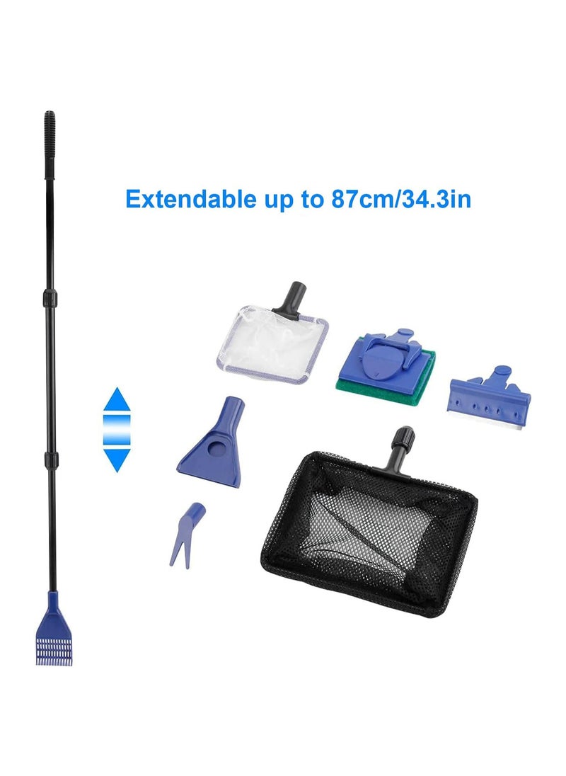 KASTWAVE - Aquarium Fish Tank Cleaning Tool Set, SYOSI Glass Fish Tank Fishing Net Algae Moss Scraper, 6-in-1 with Fish Net, Algae Scraper, Spoon Net, Gravel Rake, Plant Fork, Clean Sponge Aquarium Cleaning - Image 1