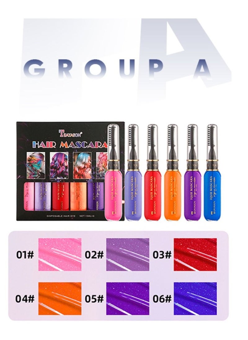 TEAYASON 6 Colors Temporary Hair Mascara Set Instantly Hair Color Non-toxic Salon Dye Hair Dyeing Mascara Washable Hair Color Chalk for Hair Dyeing Group A  - Image 4