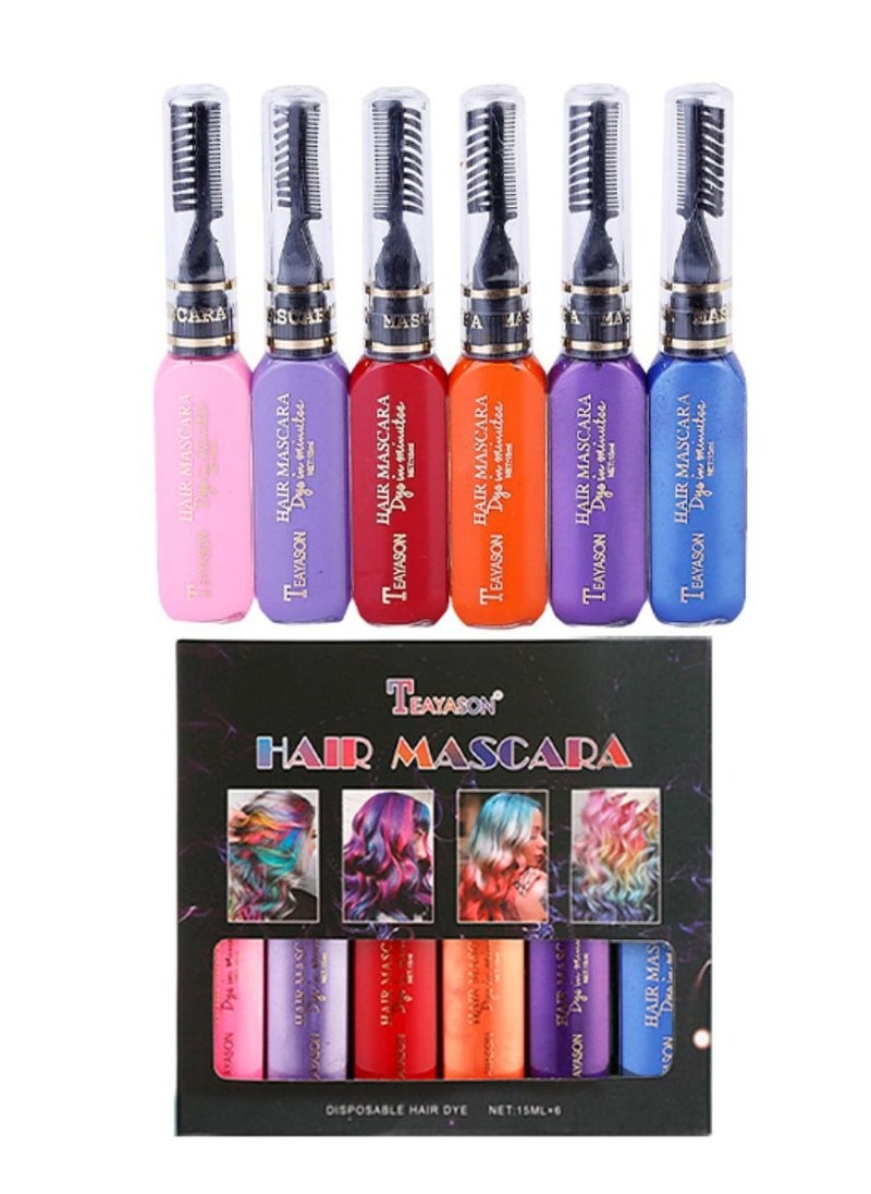 TEAYASON 6 Colors Temporary Hair Mascara Set Instantly Hair Color Non-toxic Salon Dye Hair Dyeing Mascara Washable Hair Color Chalk for Hair Dyeing Group A  - Image 1