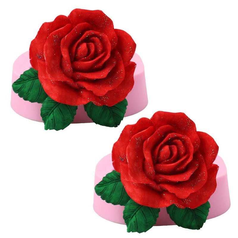 2 قطع قوالب سيليكون 3D على شكل وردة لصنع الشوكولاتة والحلويات وأدوات تزيين الكعك ومستلزمات صنع الشموع وصابون الراتنج