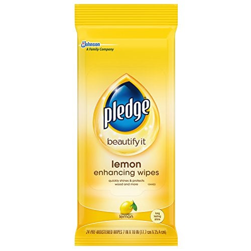 Pledge Multi-Surface Furniture Polish Wipes, Works on Wood, Granite, and Leather, Cleans and Protects, Lemon, Pack Of 2 - (48 Total Wipes) - Image 1