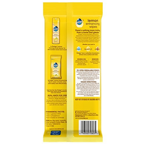 Pledge Multi-Surface Furniture Polish Wipes, Works on Wood, Granite, and Leather, Cleans and Protects, Lemon, Pack Of 2 - (48 Total Wipes) - Image 4