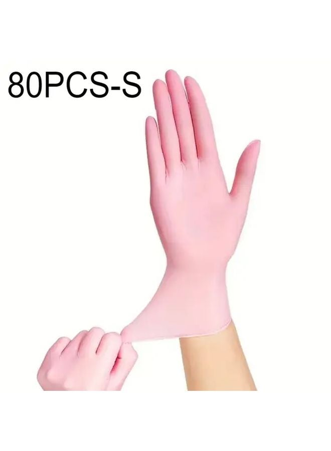 80 Pcs Bulk Disposable Pink Latex Free Plastic Gloves For Cleaning Nail Care Pet Grooming Salon Use - Image 1