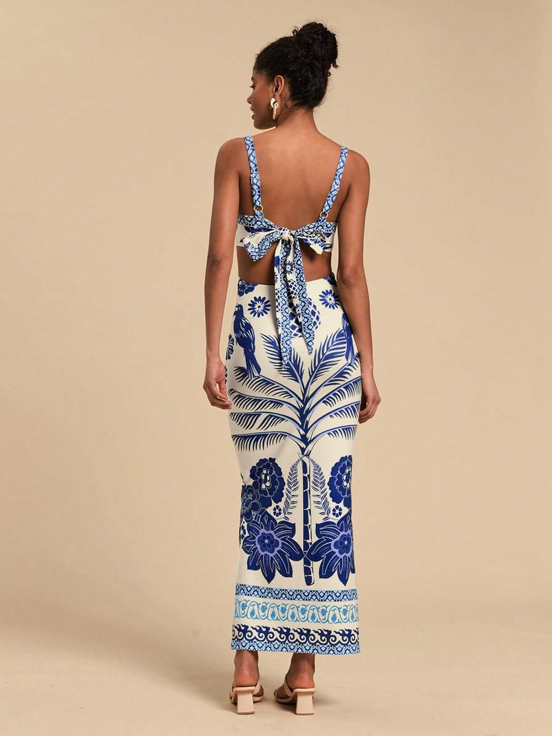 Floerns Women's Tropical Bow Tie Back Long Dress Sleeveless Split Vacation Maxi Dress Blue Medium - Image 2