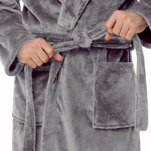 Yurhap Mens Fleece Robe, Soft Plush Robe for Men, Fluffy Bathrobe with Belt & 2 Pockets, Steel Grey, 2X-3X - Image 4