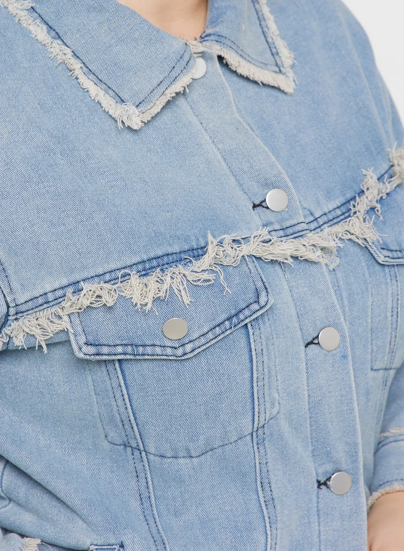 Ginger Plus Raw Edge Trim Detail Oversized Jacket