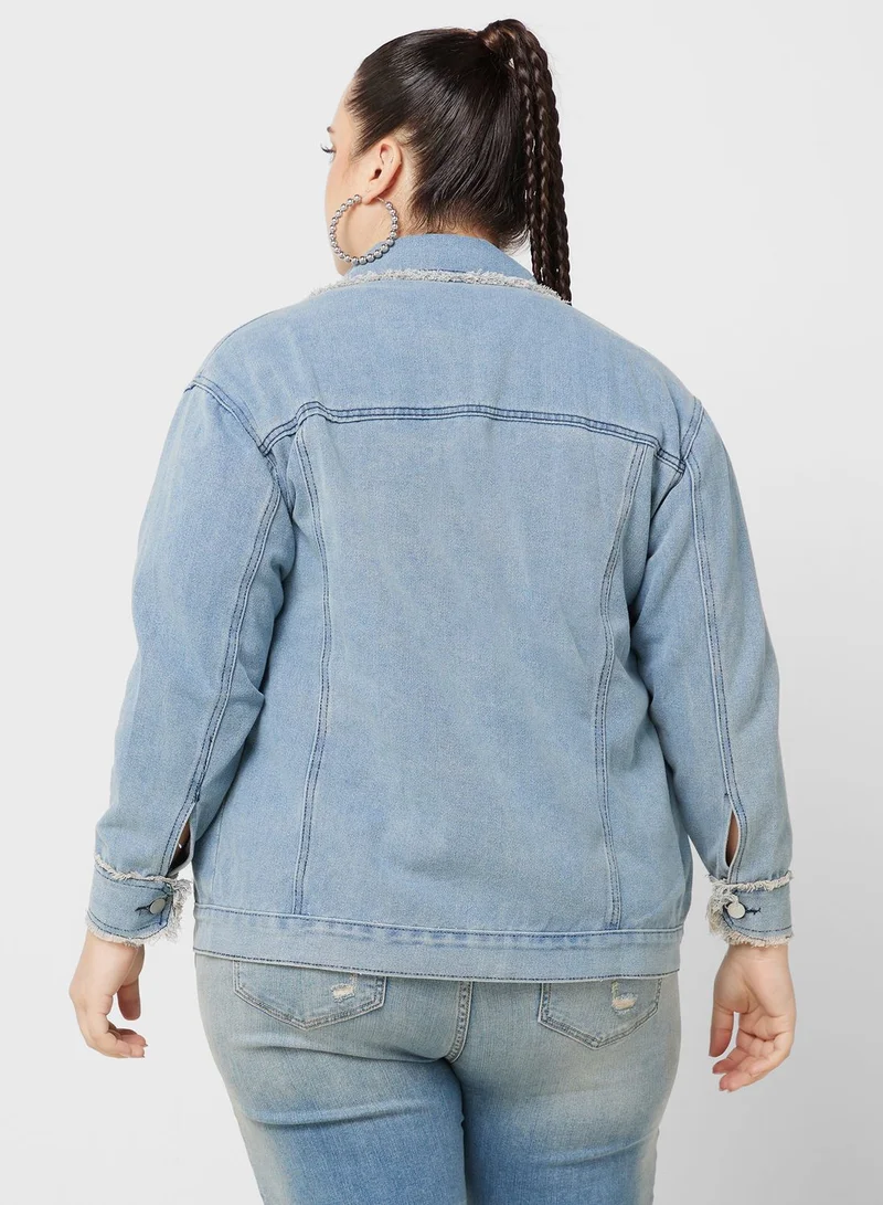 Ginger Plus Raw Edge Trim Detail Oversized Jacket