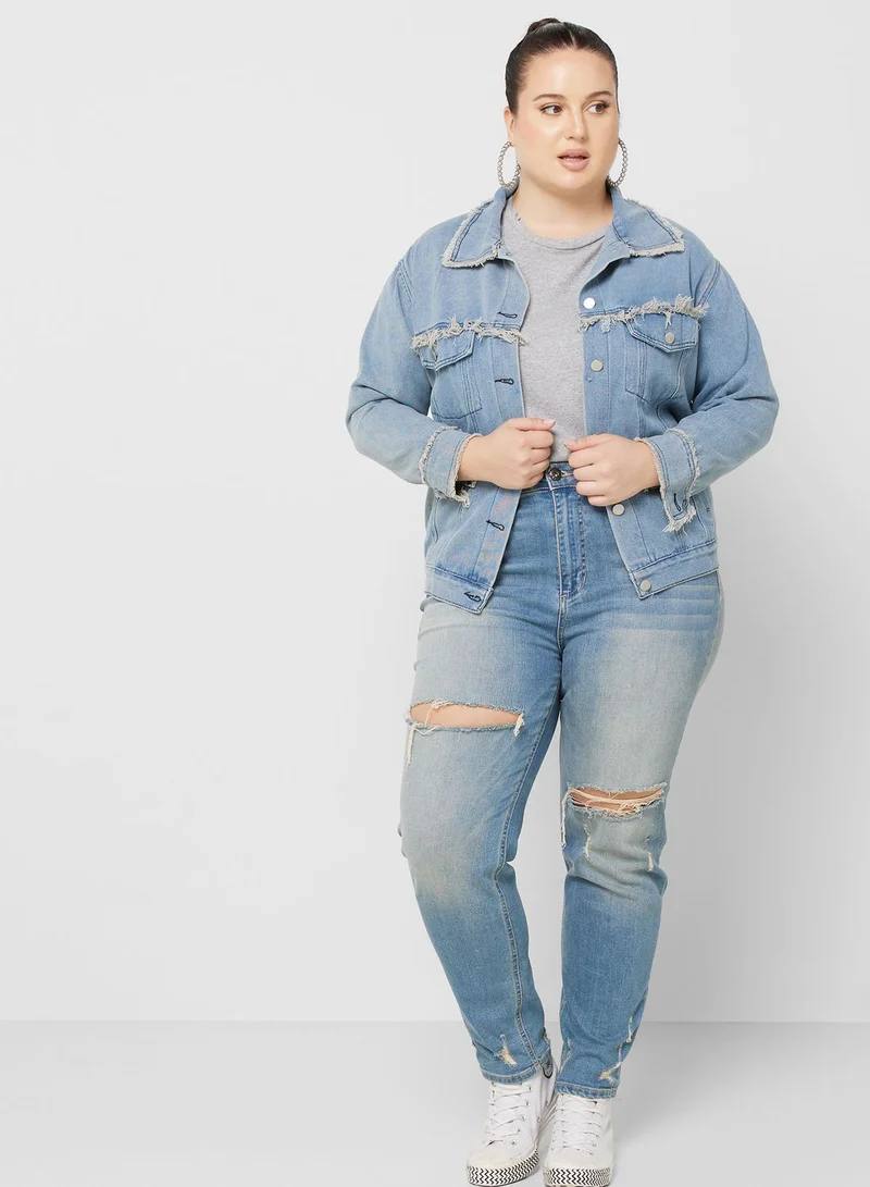 Ginger Plus Raw Edge Trim Detail Oversized Jacket