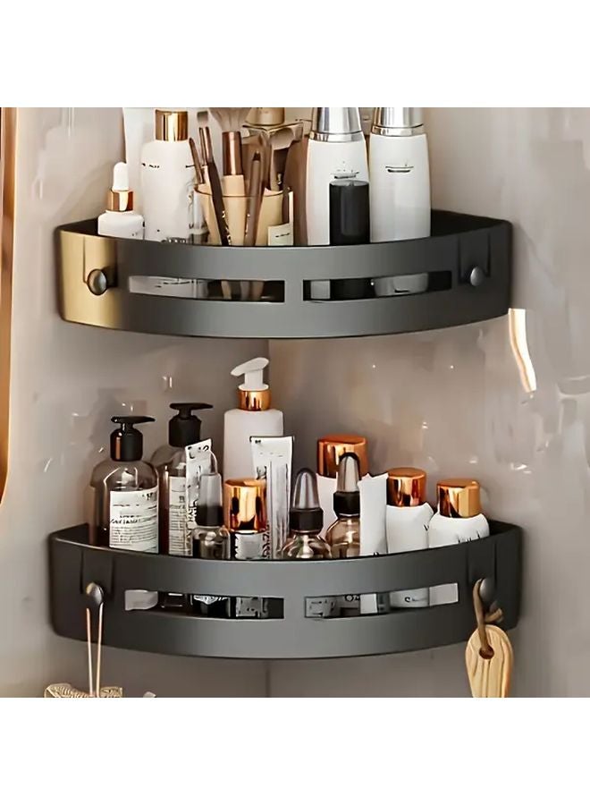 Large Black 3 Tier Heavy Duty No Drill Bathroom Corner Shelf Space Saving Wall Mounted Organizer - Image 3