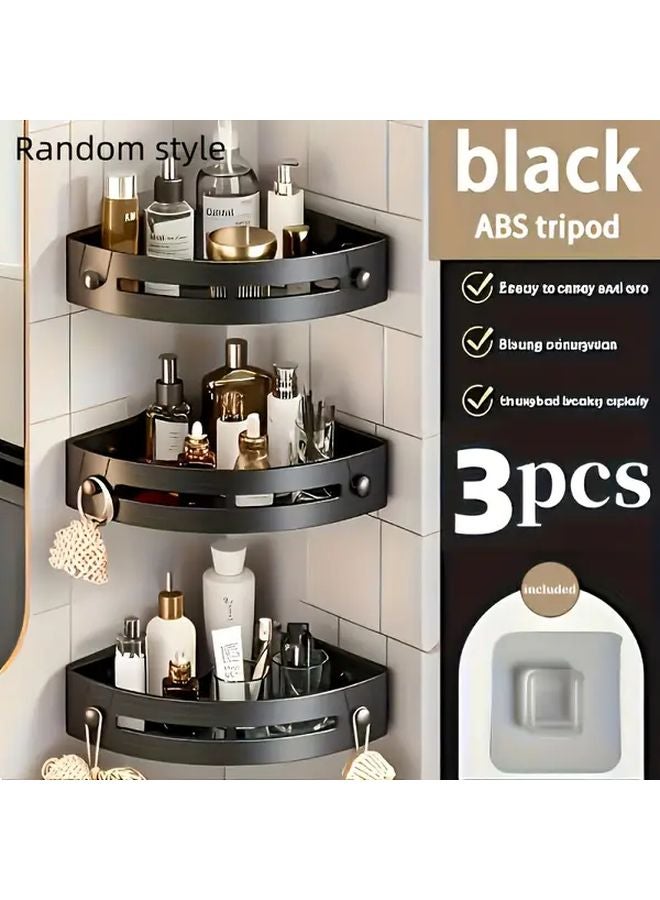 Large Black 3 Tier Heavy Duty No Drill Bathroom Corner Shelf Space Saving Wall Mounted Organizer - Image 2