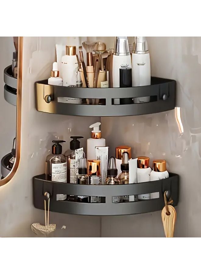 Large Black 3 Tier Heavy Duty No Drill Bathroom Corner Shelf Space Saving Wall Mounted Organizer - Image 5