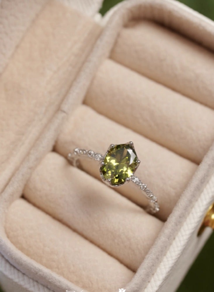 French Vintage Haute Couture Olive Green Split Ring with Solitaire - Image 1