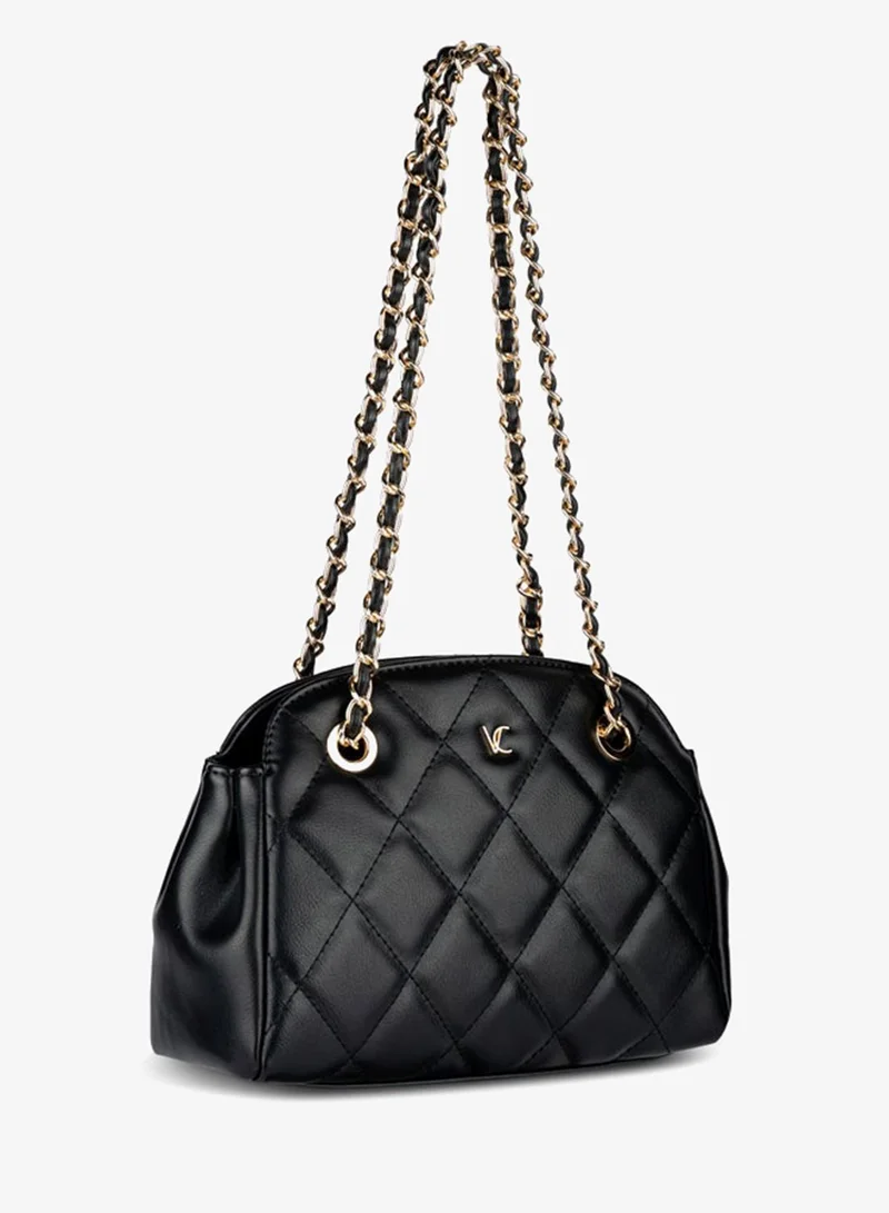 Vincci Black Women Quilted Chain Detailed Shoulder Bag for Women | Best Price UAE