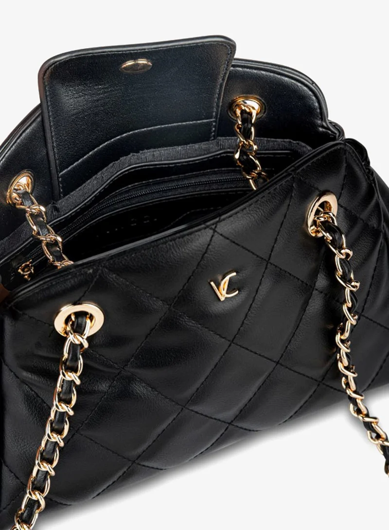 Vincci Black Women Quilted Chain Detailed Shoulder Bag for Women | Best Price UAE