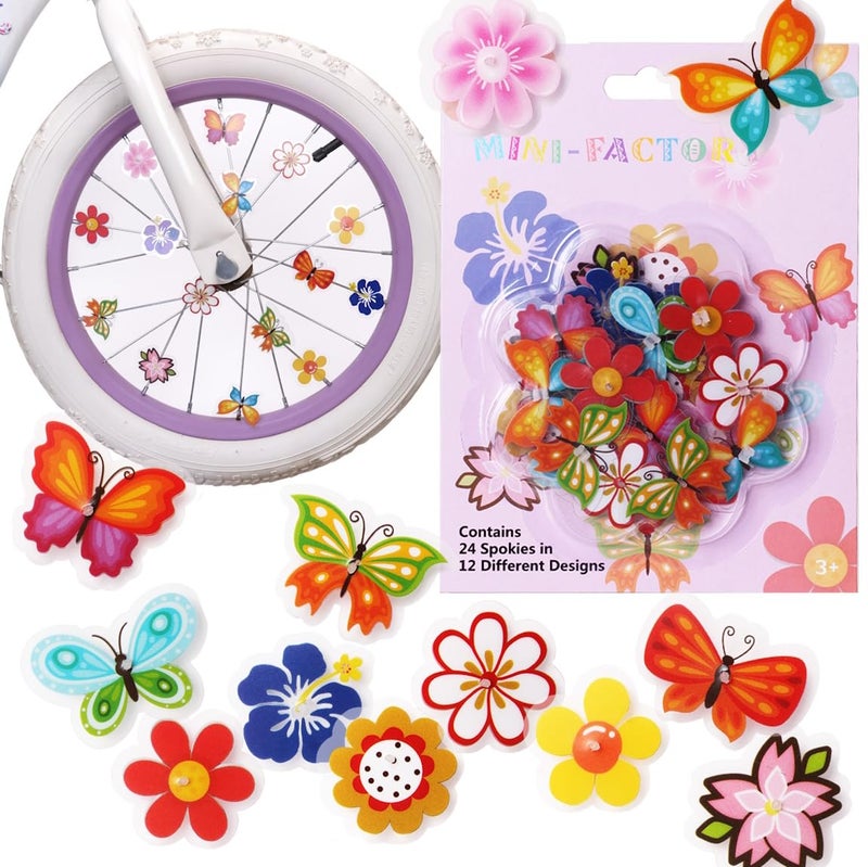 Bike Wheel Spoke Decorations 24 ClipOn Flower Butterfly Accessories Fun Bicycle Spoke Decorations for Kids Girls Toddlers Easy SnapOn Colorful Bike Gifts