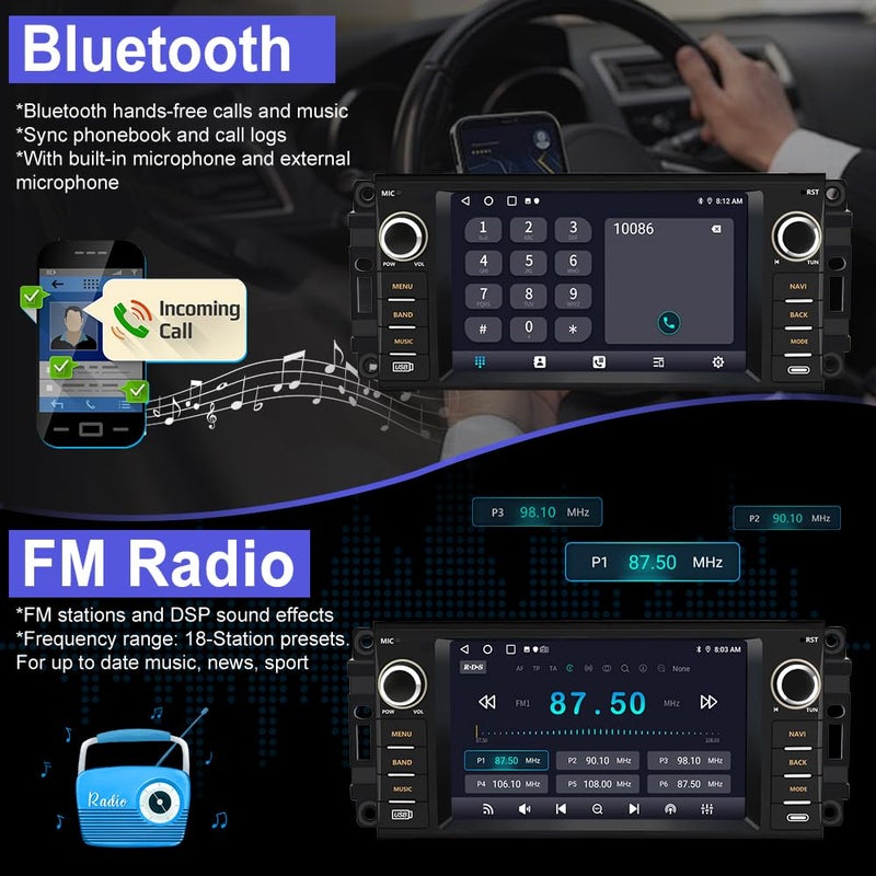 Votheon 2GB+64GB Radio Upgrade for Jeep Wrangler 2007-2018,Ram 1500,Chrysler,etc...7" HD Touch Screen with Wireless CarPlay/Android Auto FM AM WiFi GPS DSP - Image 5