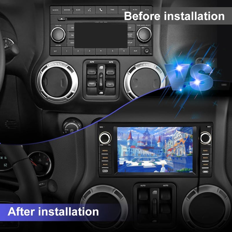 Votheon 2GB+64GB Radio Upgrade for Jeep Wrangler 2007-2018,Ram 1500,Chrysler,etc...7" HD Touch Screen with Wireless CarPlay/Android Auto FM AM WiFi GPS DSP - Image 2