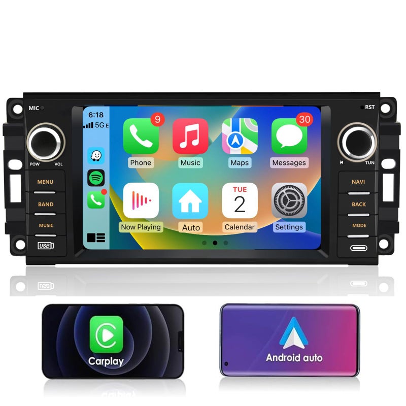 Votheon 2GB+64GB Radio Upgrade for Jeep Wrangler 2007-2018,Ram 1500,Chrysler,etc...7" HD Touch Screen with Wireless CarPlay/Android Auto FM AM WiFi GPS DSP - Image 1