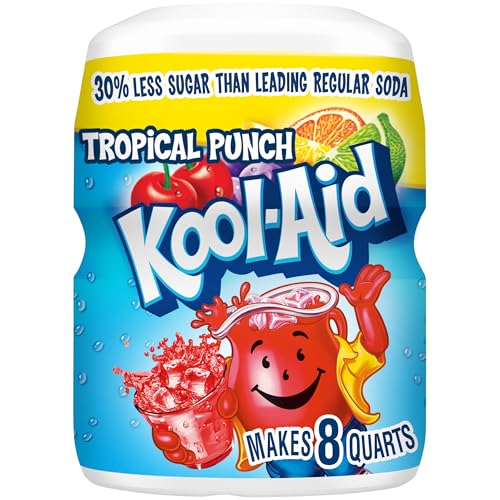 Kool-Aid Sugar Sweetened Tropical Punch Powdered Drink Mix, 19 oz. Canister - Image 1