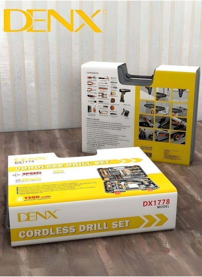 Denx Cordless Drill Set Professional Household Home Tool Kit Set With Diy Hand Tool Kits For Garden Office House Repair Maintain |10Mm | Speed 0 - 800 R/Min | 12V | 1300Mah | Additional Battery | Dx1778  - Image 4